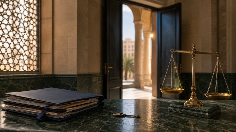 ملف قضية ومفتاح يرمزان إلى الإفراج المؤقت